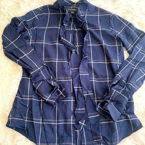 Banana Republic Navy Blue Plaid Blouse